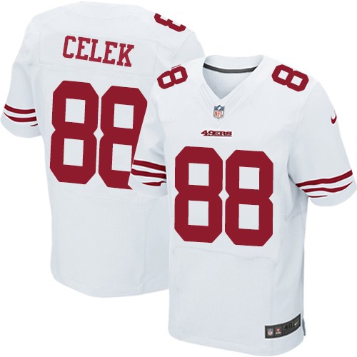 Men's Elite Garrett Celek Nike Jersey White Road - #88 NFL San Francisco 49ers